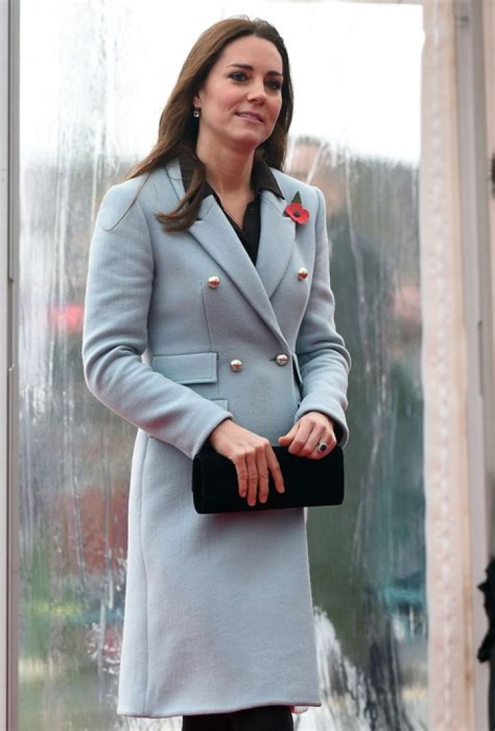 Duchess Kate in a pale blue Matthew Williamson coat: buttony perfection?