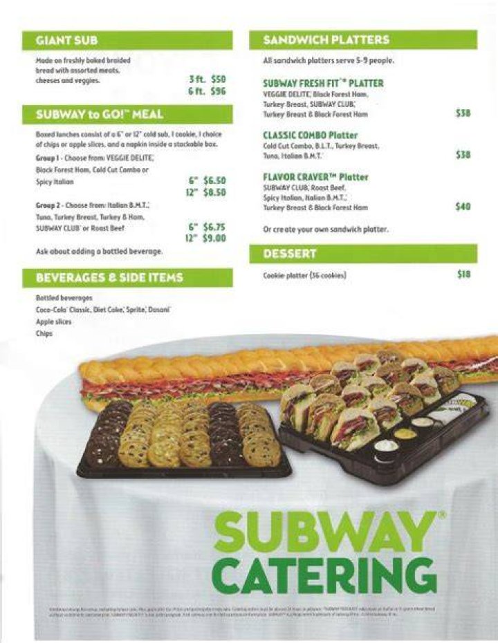 How much is a sub platter from Subway?
