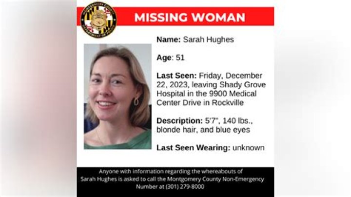 Sarah Hughes Missing Woman 2023: Last Seen Leaving Shady Grove Hospital